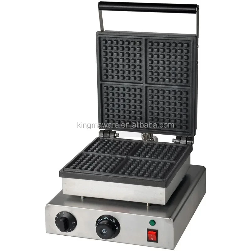 Hot Sale Snack Equipment Commercial Cast Iron Square Belgium Waffle Maker, Belgian Waffle Size 150*150*8mm * Electric Ce 1800