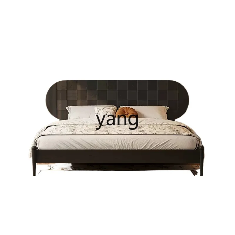 

LH black full solid wood bed retro small apartment master bedroom simple antique ash wood double bed