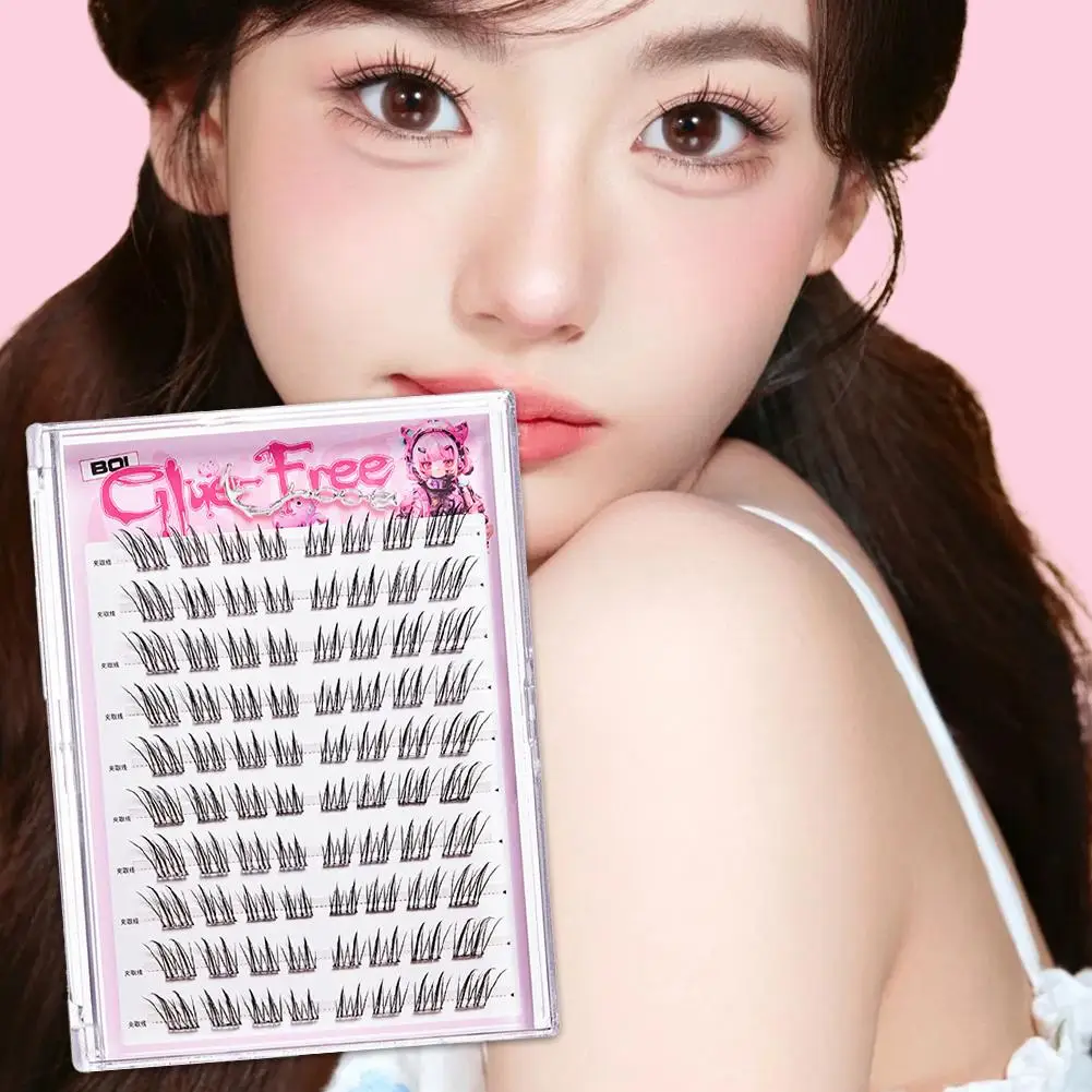 Fox-style False Eyelashes Glue-Free Segmented Upper  Tool Alluring Natural Lashes Eyes Cool-Toned Lower Brown Enlarge Makeu F3E9