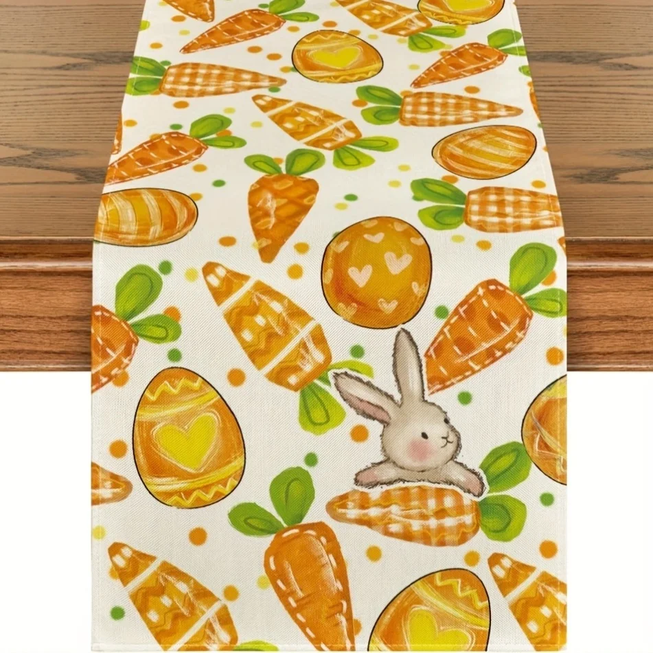 Easter Dots Bunny Carrot Egg Tischläufer – saisonale Frühlingsdekoration für Küche, Esszimmer, Zuhause, Party und Kamin
