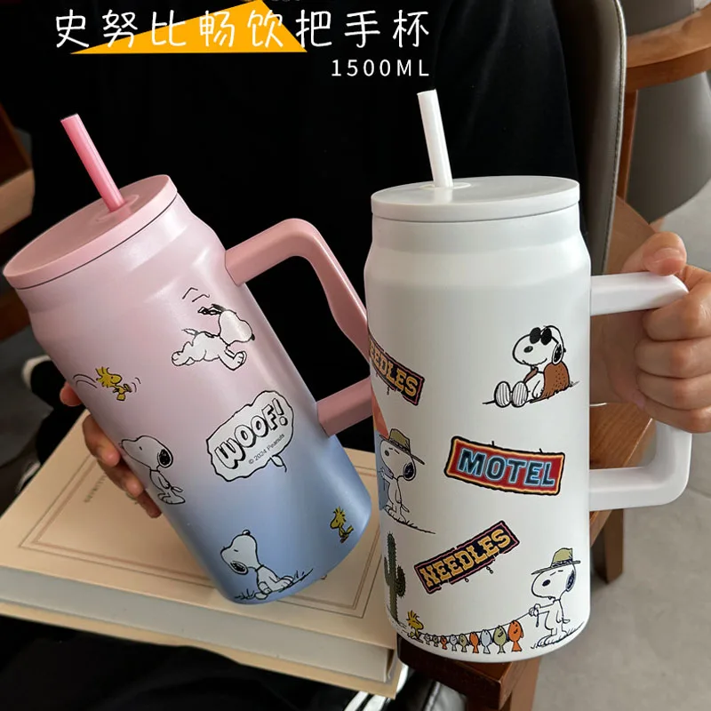 

Snoopy Insulated Stainless Steel Water Cup Large Capacity Straw Portable Student Cute Cartoon Beverage Container