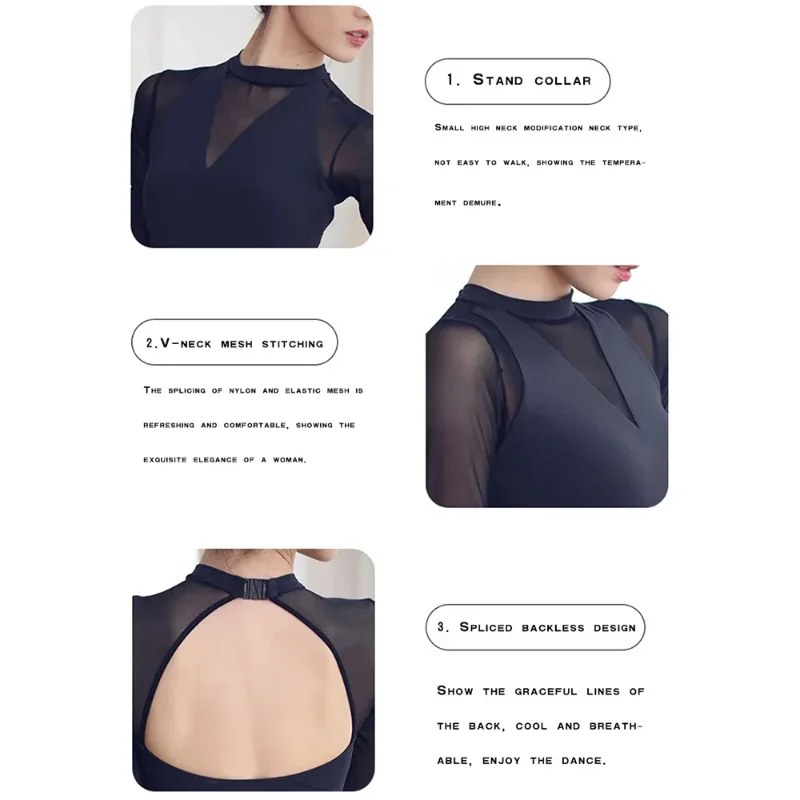 طويلة الأكمام الباليه ثياب للنساء ملابس رقص شبكة لصق الكبار الباليه ملابس السباحة الجمباز يوتار ارتداءها شبكة مرنة