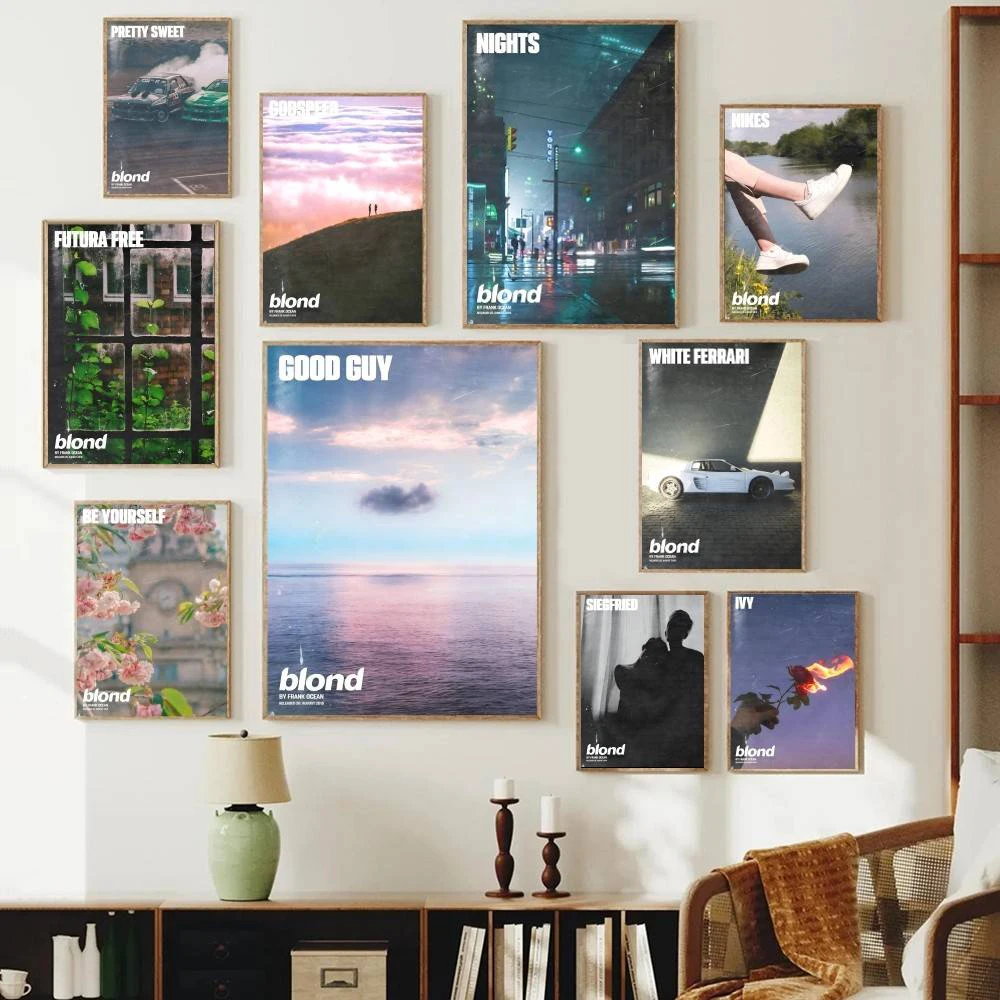 F-Frank-Ocean Blond Album Paper Poster Aesthetic Sunset Ocean City Street Photo Wall Print for Bedroom Music Studio Home Decor
