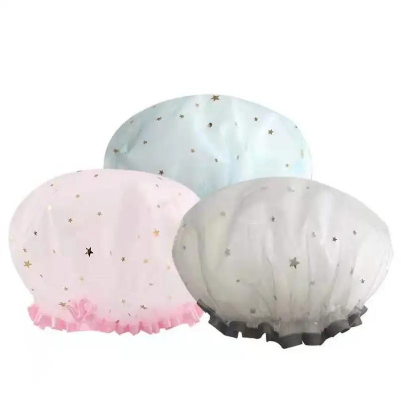 New Waterproof Shower Cap Reusable Bath Hat Good-looking Women Hair Cap Spa Hair Salon Shower Cap Bathroom Accessories