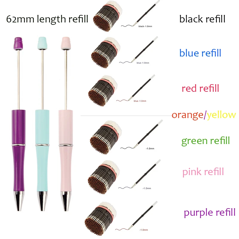 

200-1000 шт. сменных стержней для шариковых ручек с бусинами: черные, синие, красные, розовые, фиолетовые, зеленые, оранжевые чернила для ручек с бусинами, школьные и офисные принадлежности