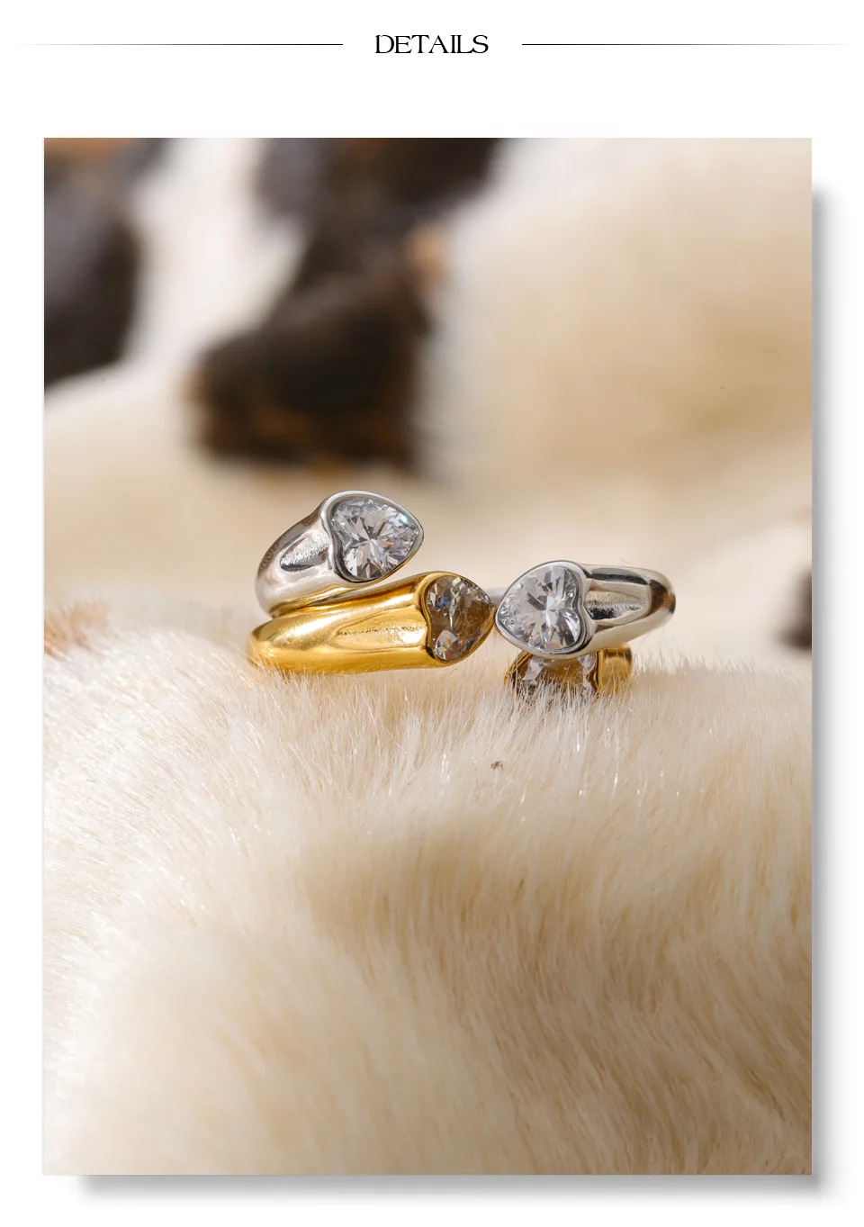 Yhpup 2026 Edelstahl Zirkonia Herz Verstellbarer Ring 16 Karat Platin PVD plattiert Zarter Charm Fingerschmuck Empfehlen – Detail 8