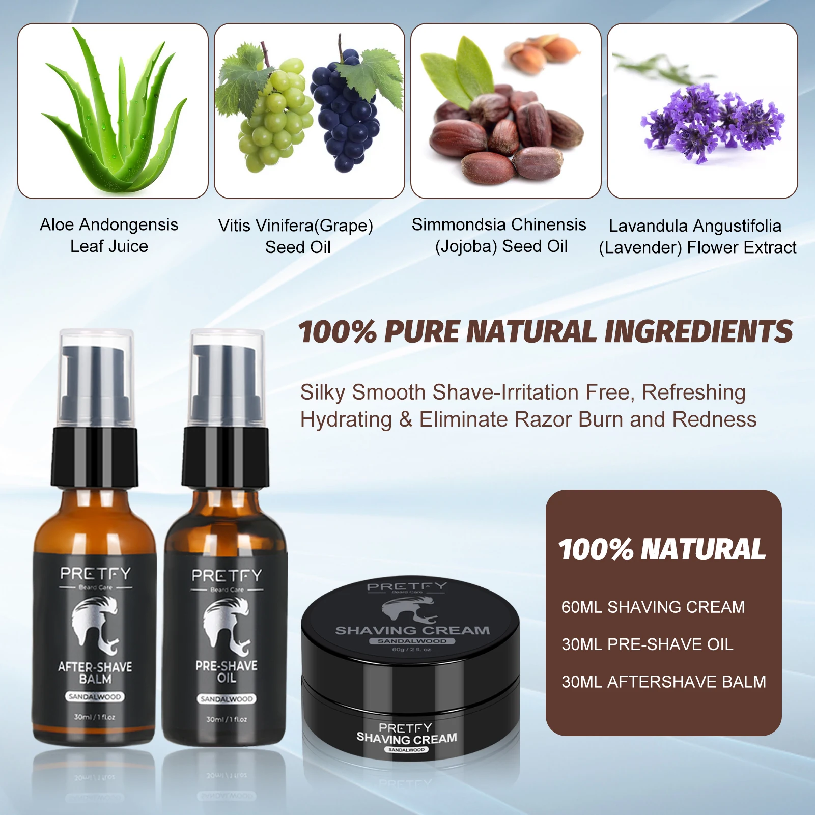 طقم حلاقة اللحية 8 في 1 مع ماكينة حلاقة يدوية كريم حلاقة صابون حلاقة زيت ما قبل الحلاقة بعد الحلاقة بلسم فرشاة حلاقة وعاء مريلة اللحية