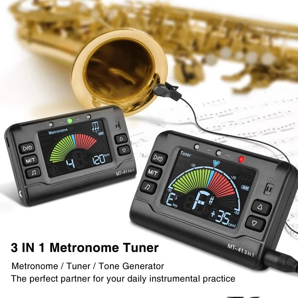 Musedo MT-41 Rechargeable Guitar Universal Electronic Digital Tuner Metronome Tone Generator Guitar Tuner Clip on LED Display