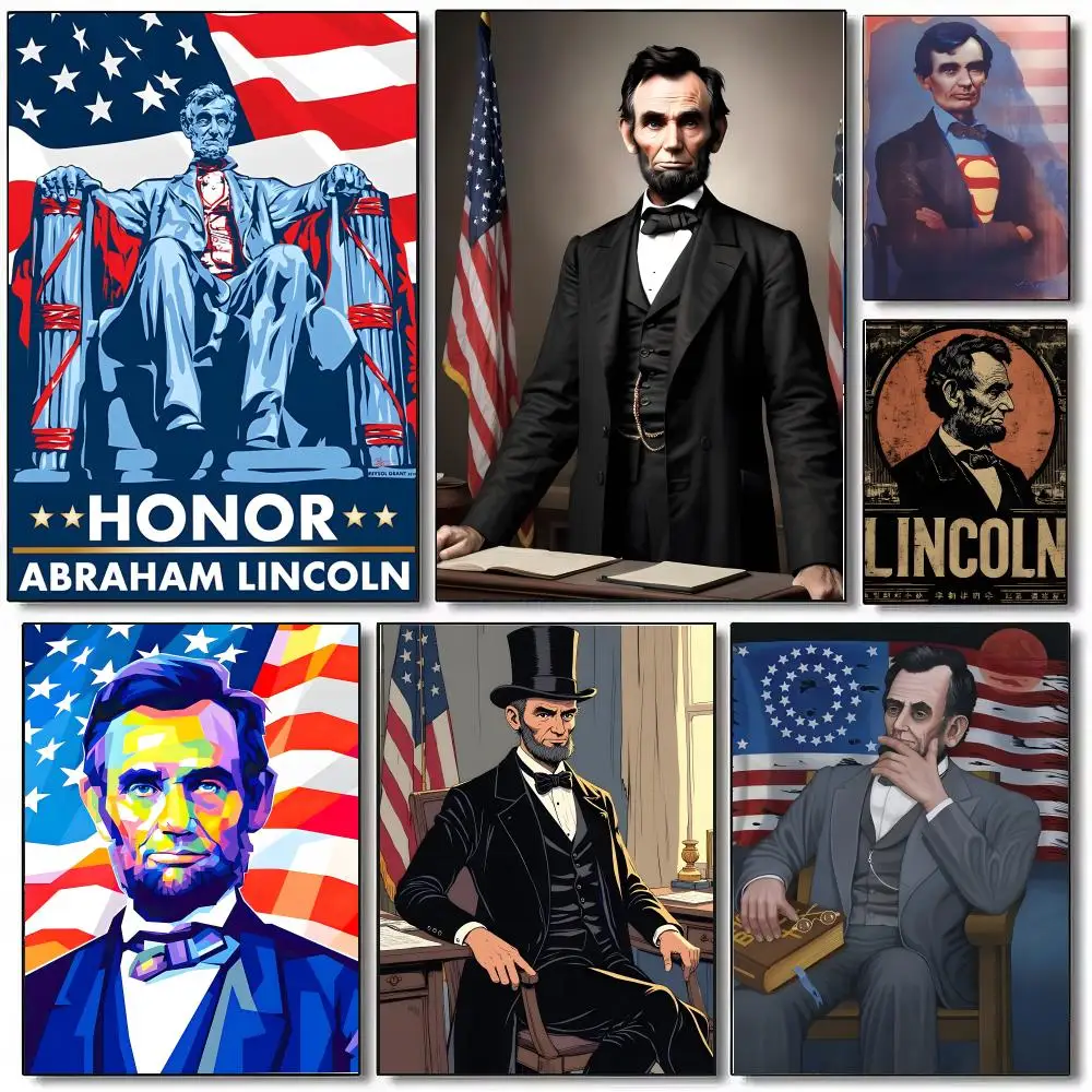 A-Abraham Lincoln Poster Sticky Painting Prints Wall Art Waterproof Home Living Bed Room Bar Cafe Aesthetic Decor