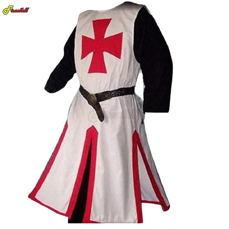 Plus Size uomo medievale Cosplay Robes Templar cavaliere crociato Surcoat manica lunga manica corta Mens top rievocazione Costume