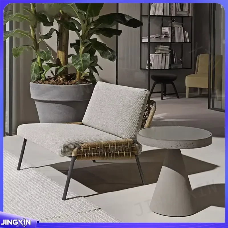 custom for Nordic Outdoor Rattan Chair and Small Coffee Table Set Patio Garden Balcony Leisure Furniture Single Seat Creative