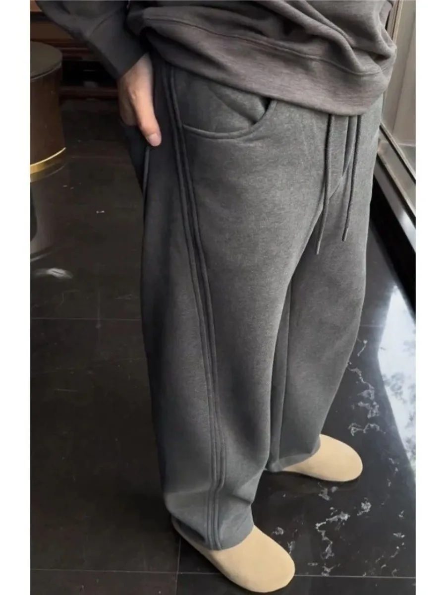 

Men's Fce Lined Straight Leg Pants Thiened Heavy Du Winter Casual Loose Fit Comfortable Vintage Color Long Trousers