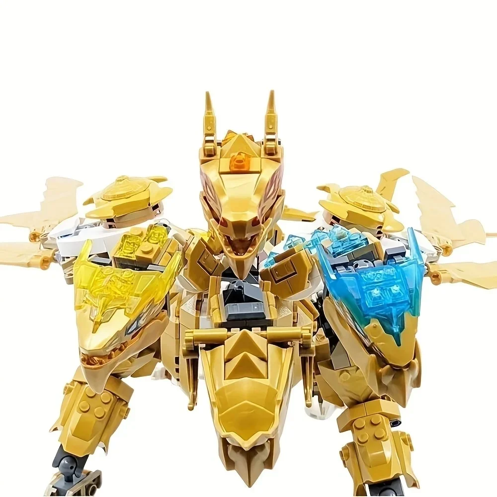 Creative Lloyd Golden Ultra Dragon Building Blocks Four-Headed Dragon Mech Figures Bricks Toys For Children Gifts 71774