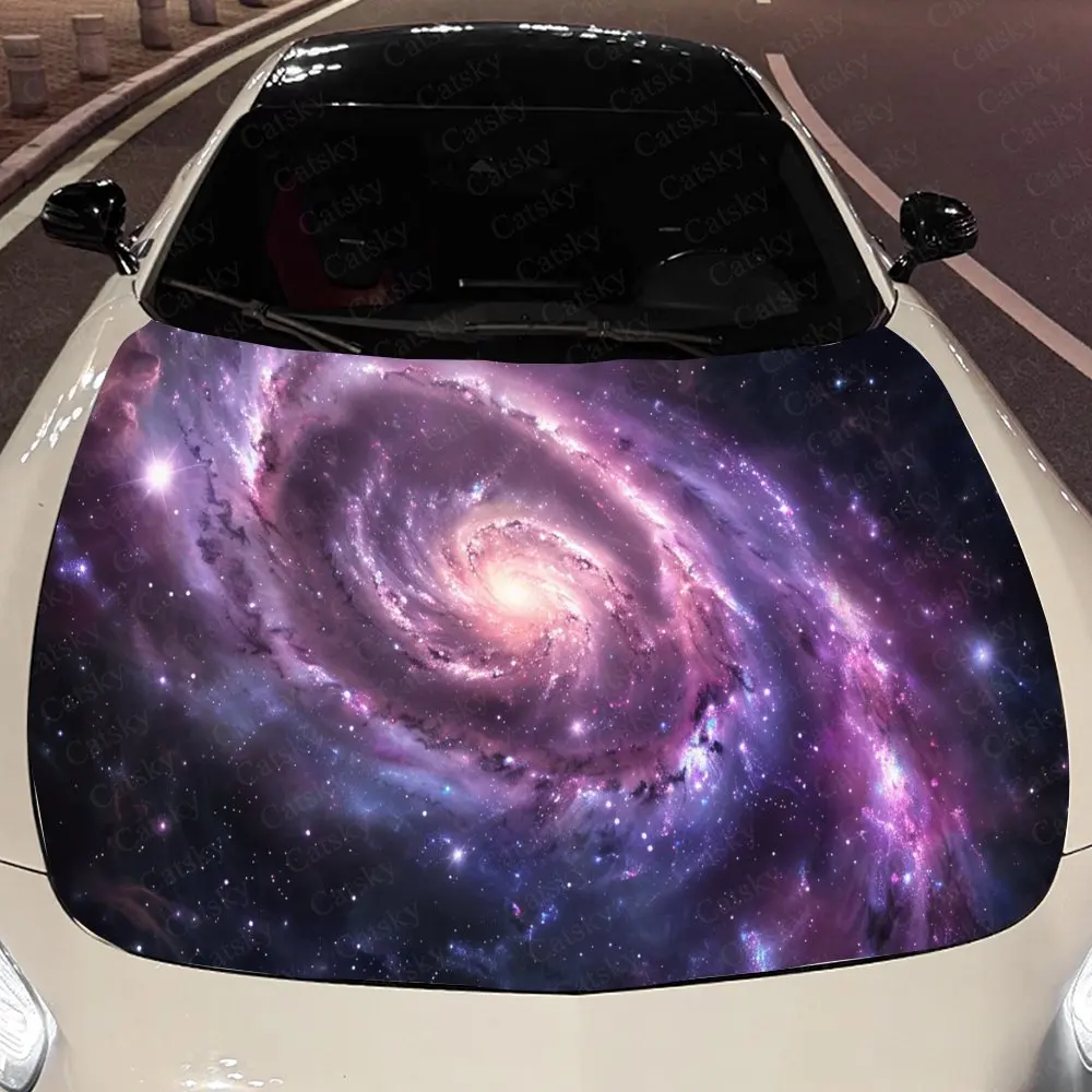 Mysterious Purple Galaxy Car Hood Stickers - Self-Adhesive, Waterproof and Durable Vinyl Wrap, Decorate And Protect Your Car - T