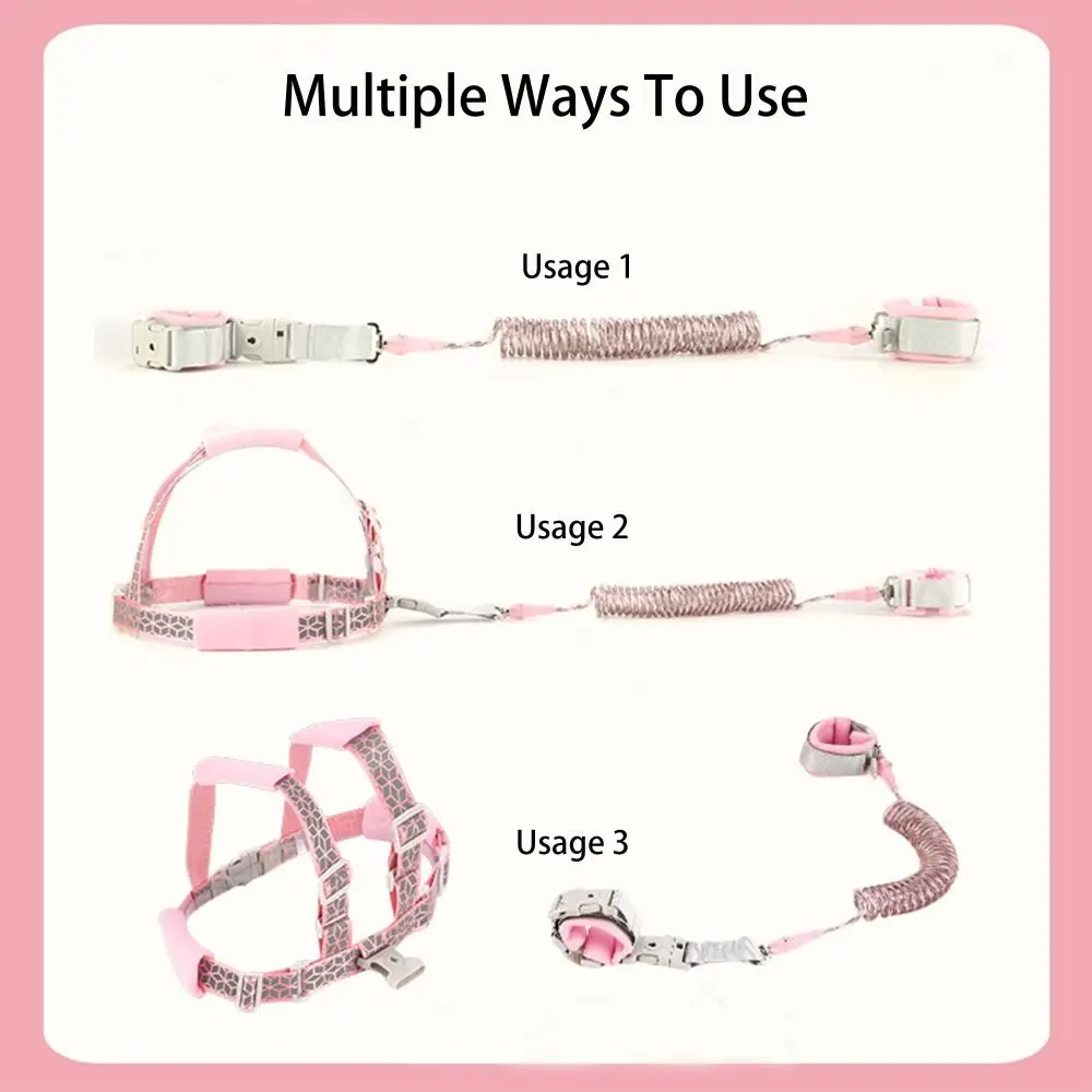 

Steel Wire Toddler Harness Leashes 2 in 1 Adjustable Soft Anti-lost Wrist Link Band Comfortable Breathable Baby Leash Strap