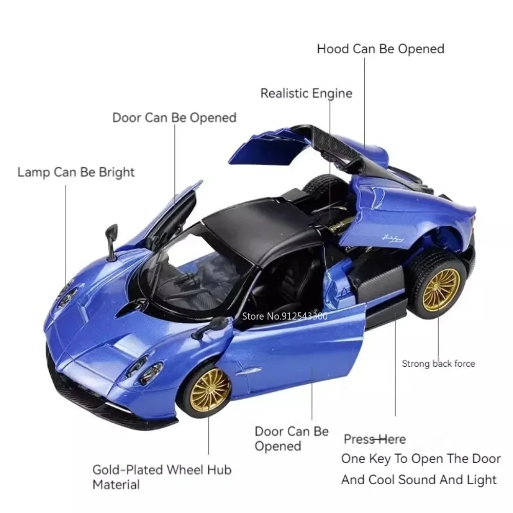 1/32 Pagani Huayra Alloy Racing Car Model Toy Diecast Metal Toys Roadster Models High Simulation Sound Light Pull Back Kids Gift