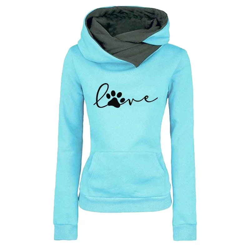 Female Home Outdoor Casual Sporty Hoody Top Jogger Coats Fall Winter Cat's Paw Print Woman Sweatshirts Urban Fashion Warm Hoodie