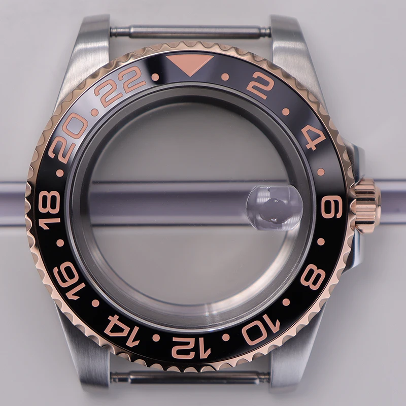 Silver Rose Gold 40mm Ms. Watch Case Sapphire Crystal Glass for Seiko Nh35/34/36 Eta 2824 Miyota 8215 Movement 28.5mm GMT Bezel