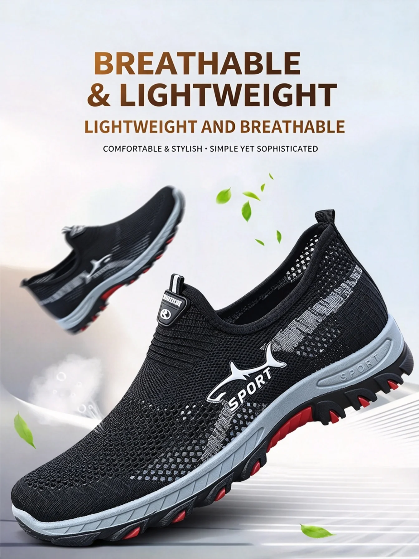 Herren-Sneaker zum einfachen Anziehen, ideal für Outdoor-Aktivitäten und Trekking, atmungsaktives Mesh-Material, leichte, rutschfeste PVC-Sohle, Wanderschuhe für Frühling, Sommer und Herbst. – Detail 4