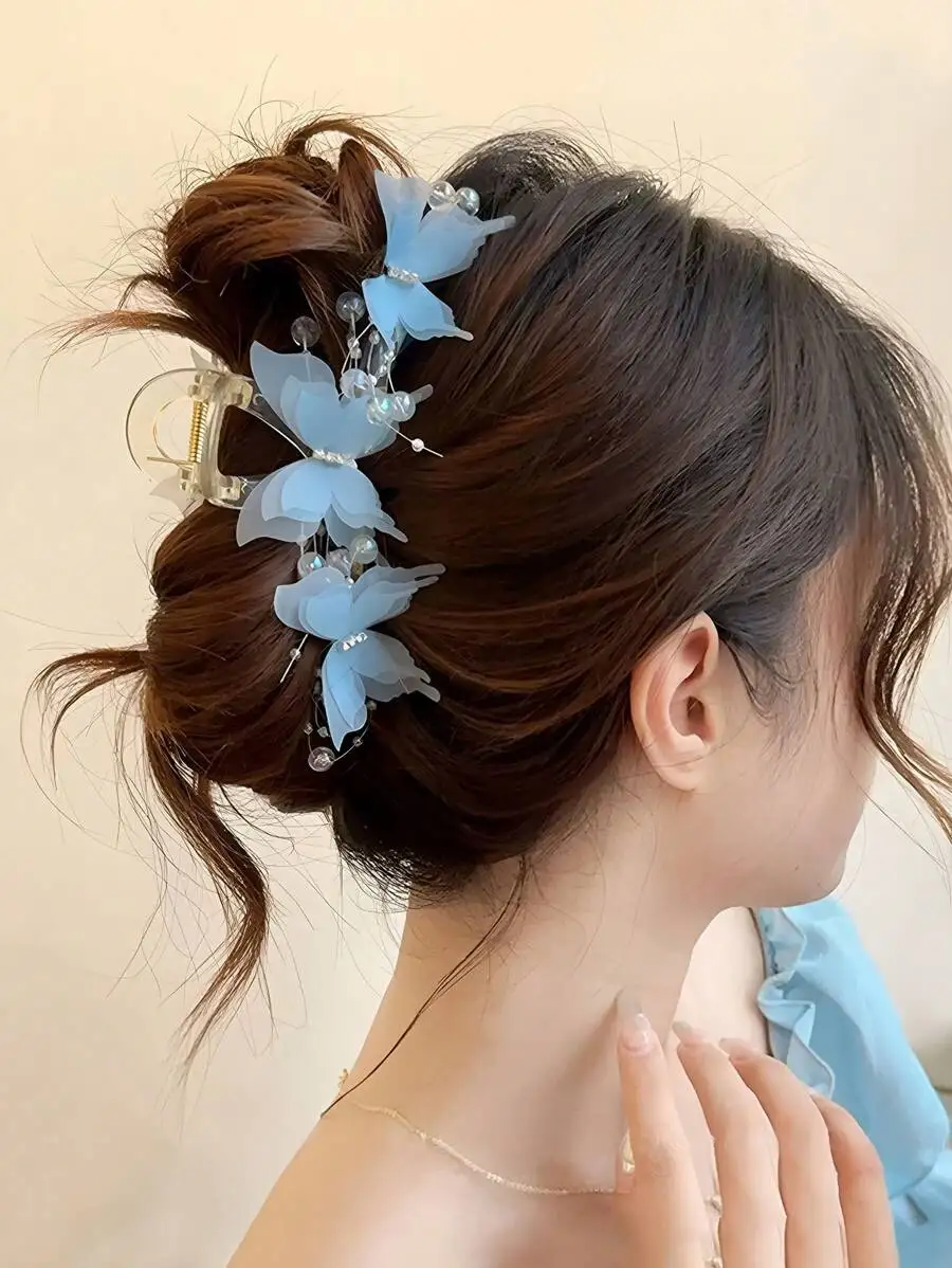 Womens Sky Blue Butterfly Hair Clip Barrette