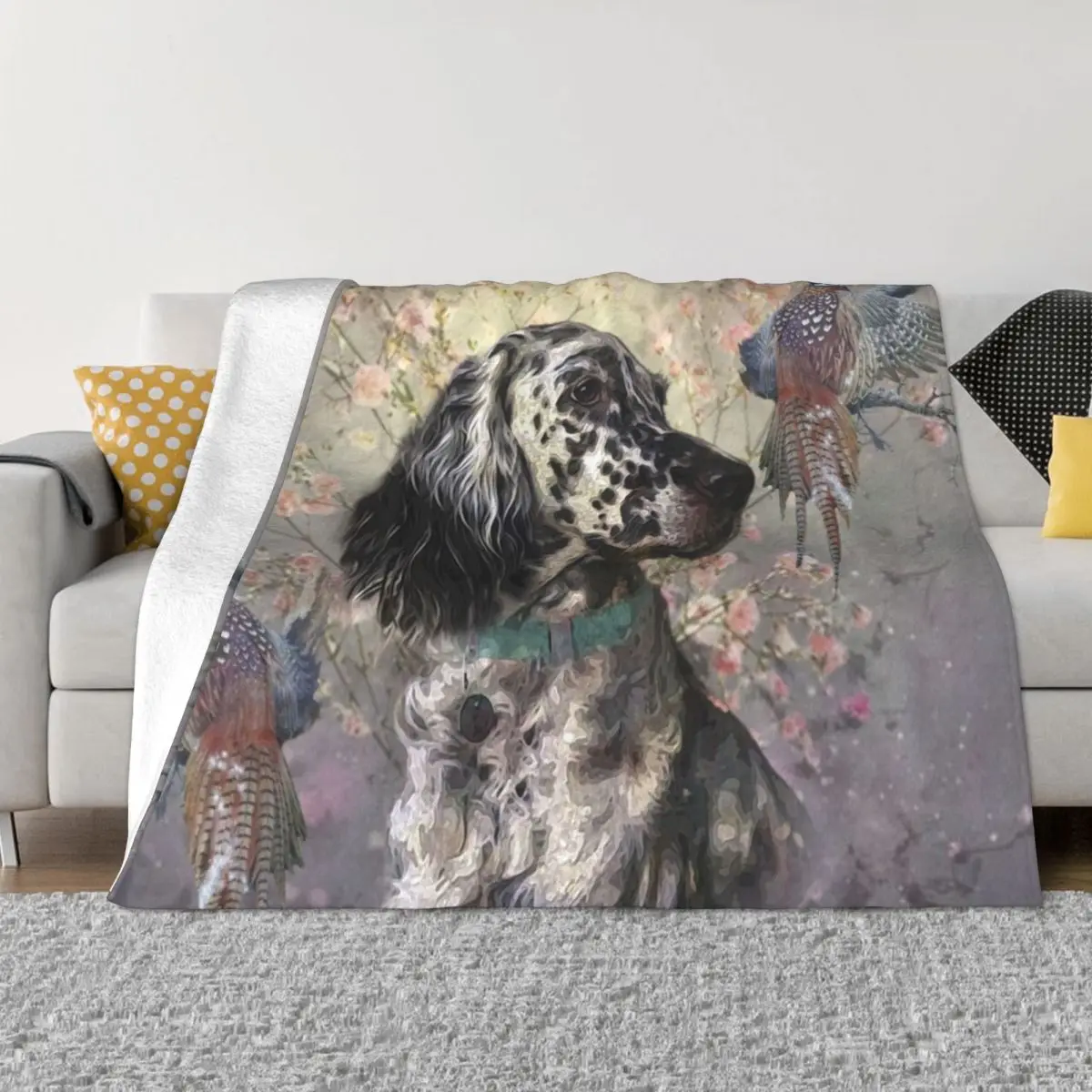 

English Setter With Pheasants, Art Throw Blanket Softest Blanket Sofa Throw Blanket