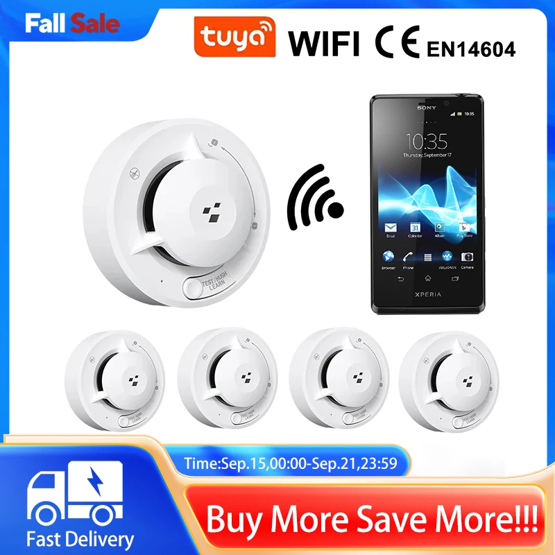 

Tuya Wifi Smoke Detector Smoke Sensor Fire Alarm Smoke Detector For Smart Home Photoelectric Sensor 85dB AA Batteries Tuya App