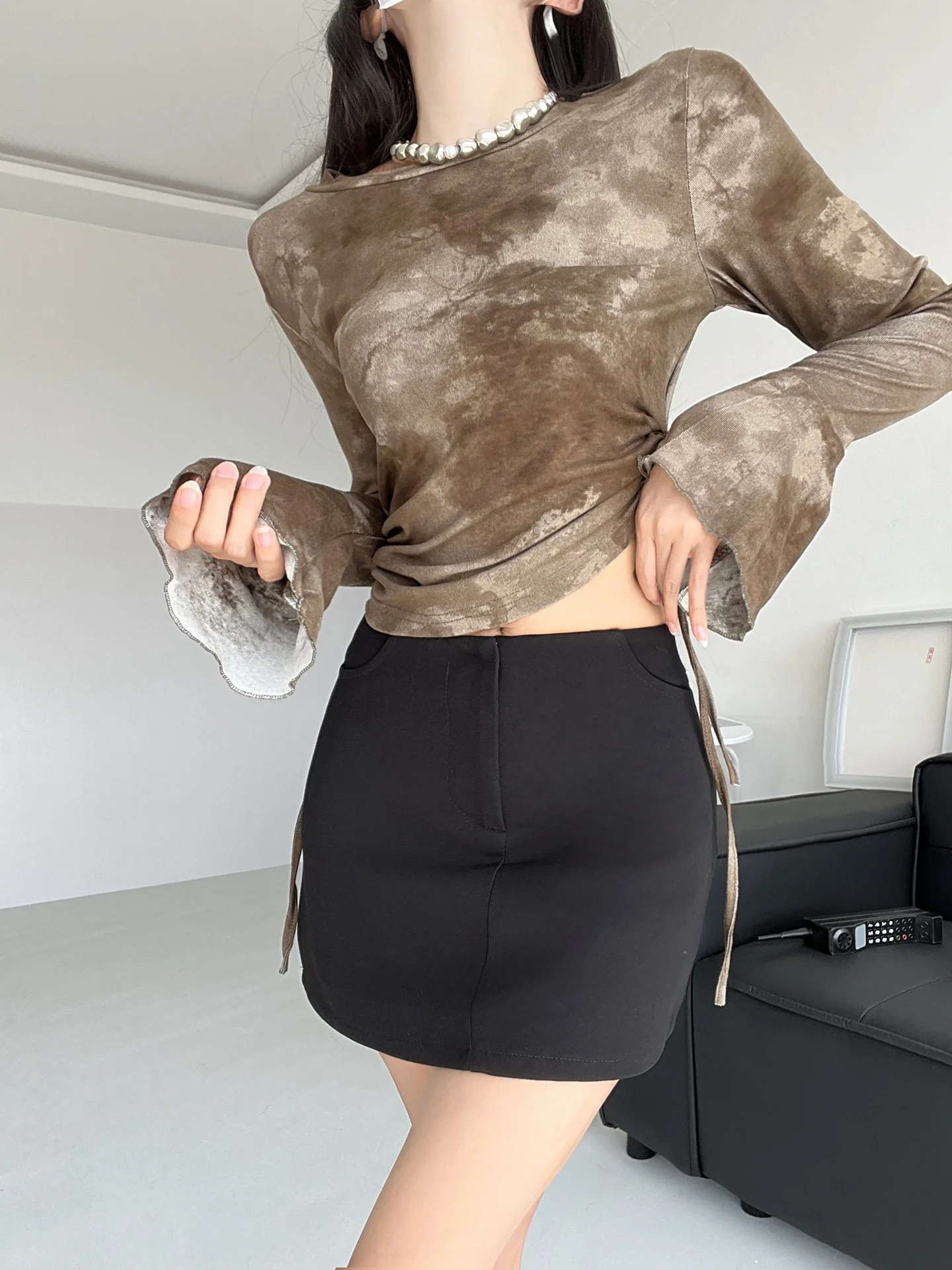 Retro amerykańska spódnica w kształcie litery A, damska, letnia, uniwersalna spódnica, spódnica typu ort, spódnica owijana, spódnica do kolan, spódnica z wysokim stanem, jednolita.