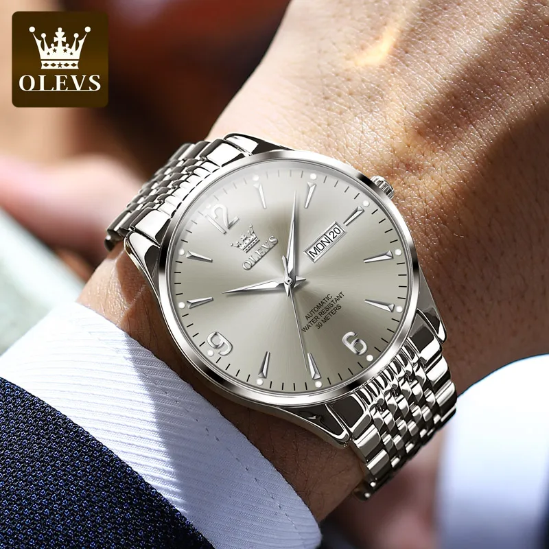 OLEVS Men\'s Automatic Mechanical Watch Self-Winding Luxury Gold/Silver  Classic Calendar Waterproof Luminous Business Watch