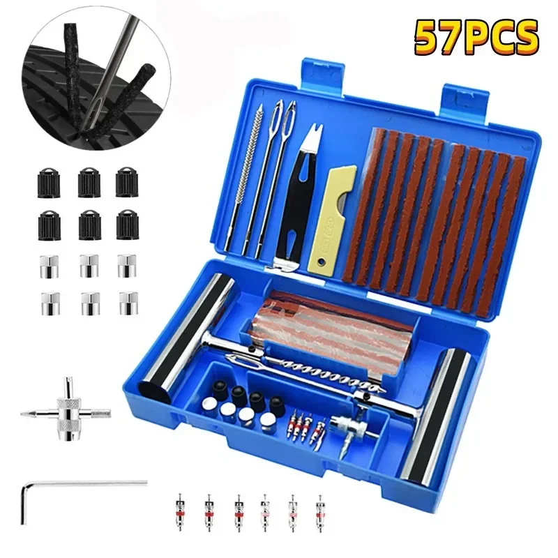 33/57pcs Auto Tire Repair Set Puncture Repair Tools Car Van Motorcycle Bike Emergency Heavy Duty Tubeless Tire Repair Rivet Set