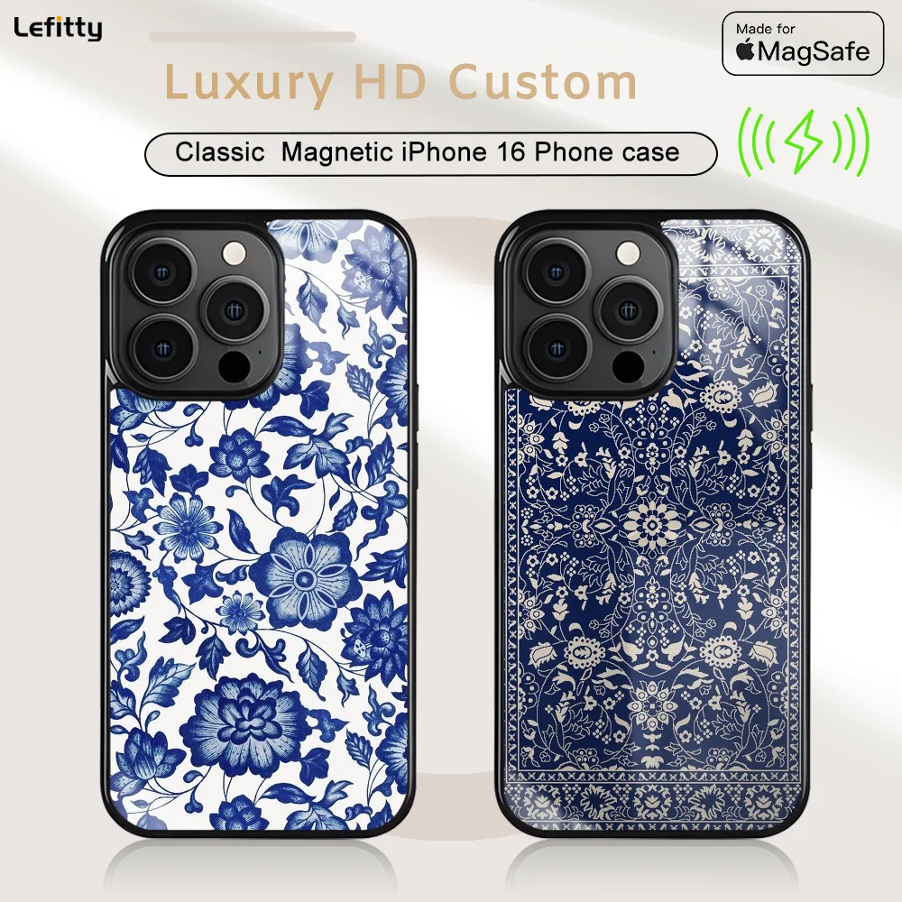 

Fashion P-PorcelainS Phone Case For iPhone 16 15 14 13 12 11 Pro Max Plus Mini Magnetic Magsafe Wireless Charging Cover