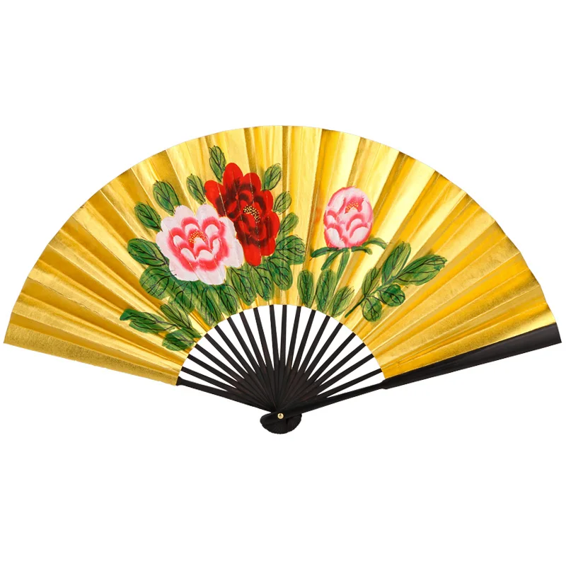 

Women Retro Style Classical Peking Opera Fan Two-Sided Performance Dance Fan Peony Golden Paint Rice Paper Folding Fan Hand Fan