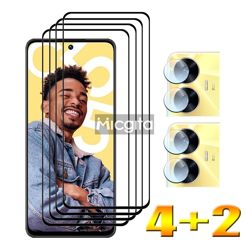 

4+2 Tempered Glass Protector For Realme C55 Screen Glass 6.72" and Soft Fiber Camera film
