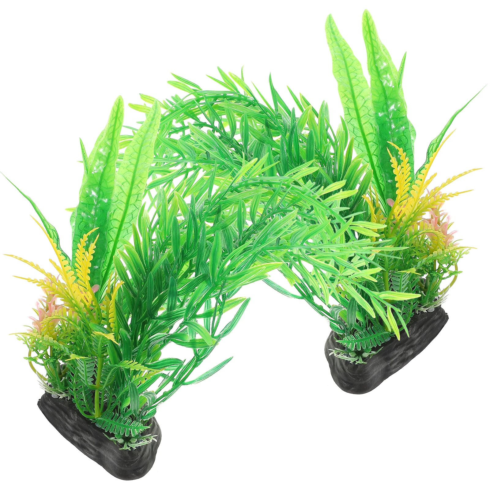 

2pcs Delicate Plastic Fake Plant Aquarium Craft Fish Tank Decor With Base Small Realistic Desktop Decorative Supply Compact