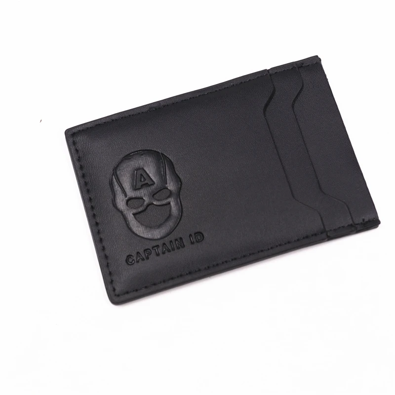 Captain ID Wallet For Men Boy PU Leather Slim Minimalist Card Holder With Cutout Superhero Face Mask Eyes Gift For Fans Brothers