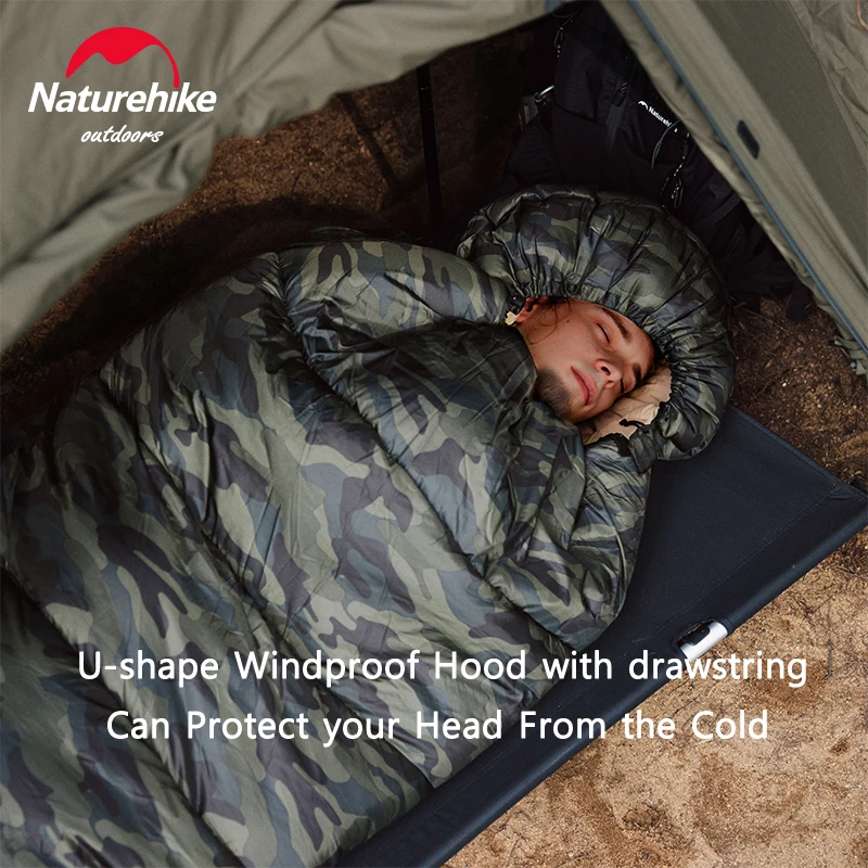 Naturehike-saco de dormir de camuflaje para acampar al aire libre, saco de dormir de algodón, sacos de dormir cálidos portátiles para invierno, viajes y senderismo