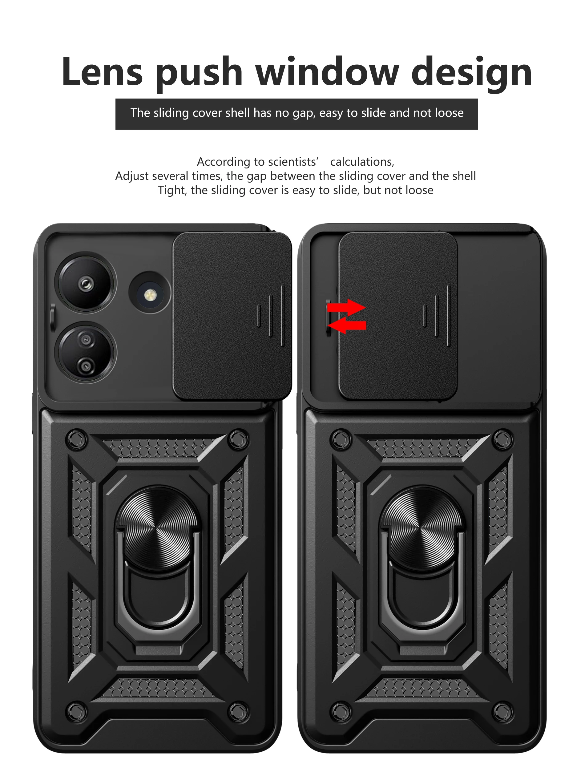 For Xiaomi Redmi 13c 4G (only) Shockproof Phone Case Ring Armor Magnetic Hybrid Rugged Holder Stand+Camera Lens Cover