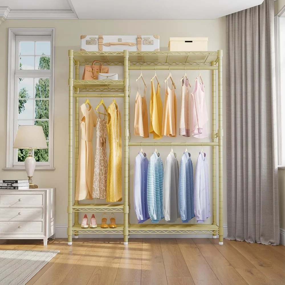 Estantería de alambre de 4 niveles resistente para ropa con 3 varillas para colgar, organizador de armario de metal independiente compacto para una almacenamiento eficiente