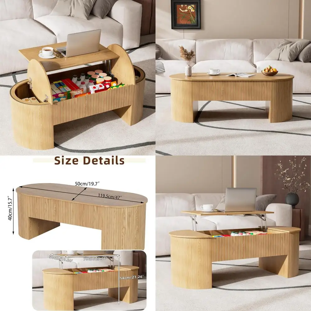 

Mid Century Modern Lift Top Coffee Table with Storage, Large 47 Inch Living Room Furniture