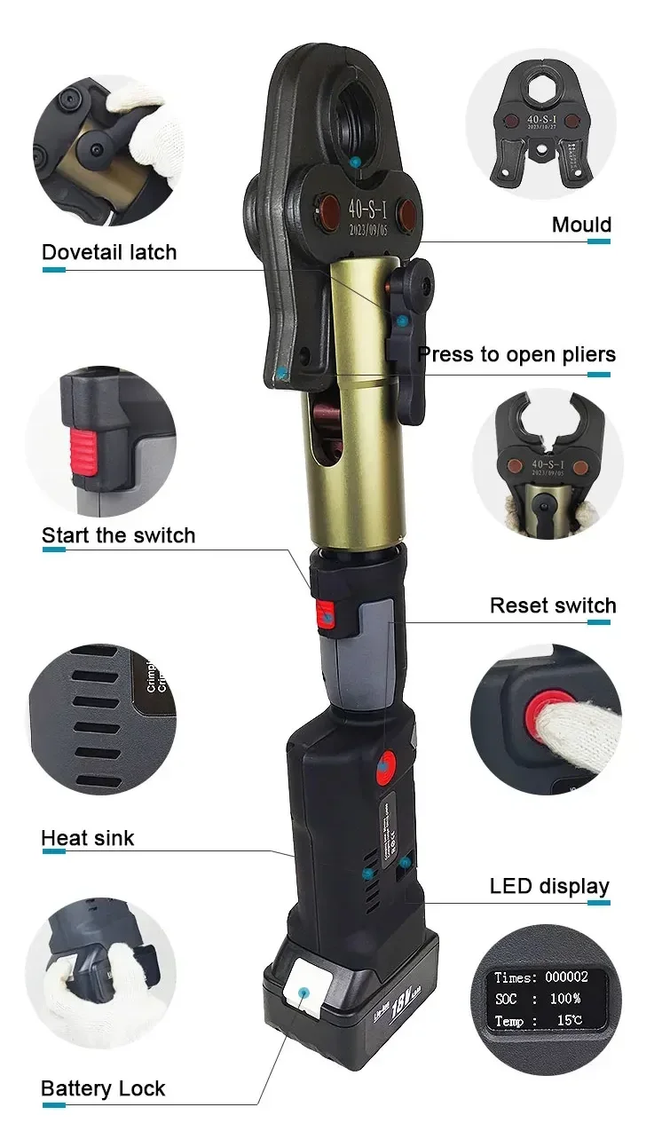 LS-1550 Battery Hydraulic Powered Pipe Fitting Press Tool For Copper Stainless Steel Pipe Up to 2