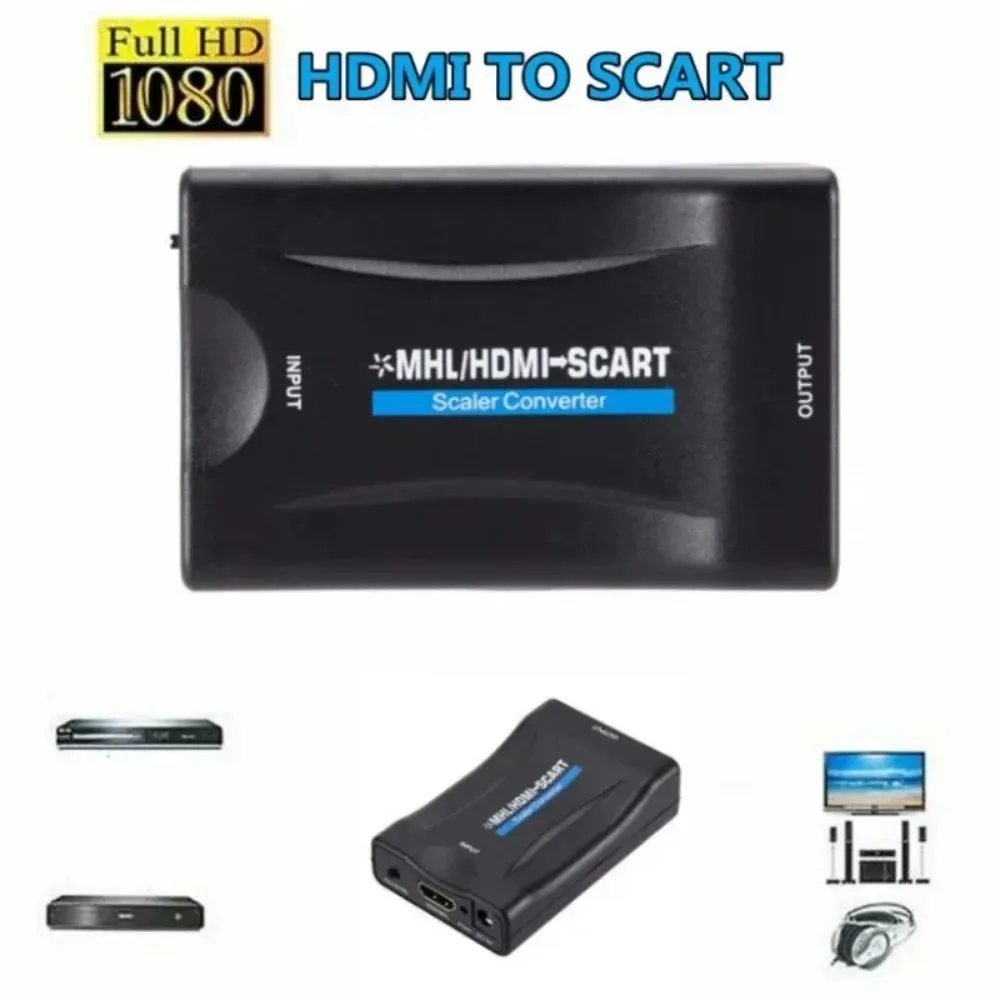 BGGQGG HDMI-compatible TO SCART  Video Audio Converter with USB Cable For HDTV Sky Box DVD Television Signal Upscale Converte