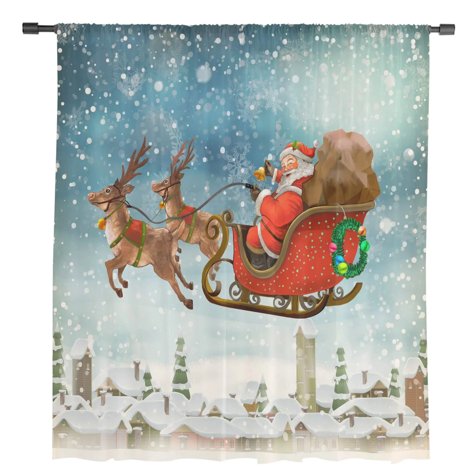 Christmas Santa Claus Elk Village Snowing Sheer Curtains for Living Room Decoration Window Curtains Kitchen Tulle Voile Curtains