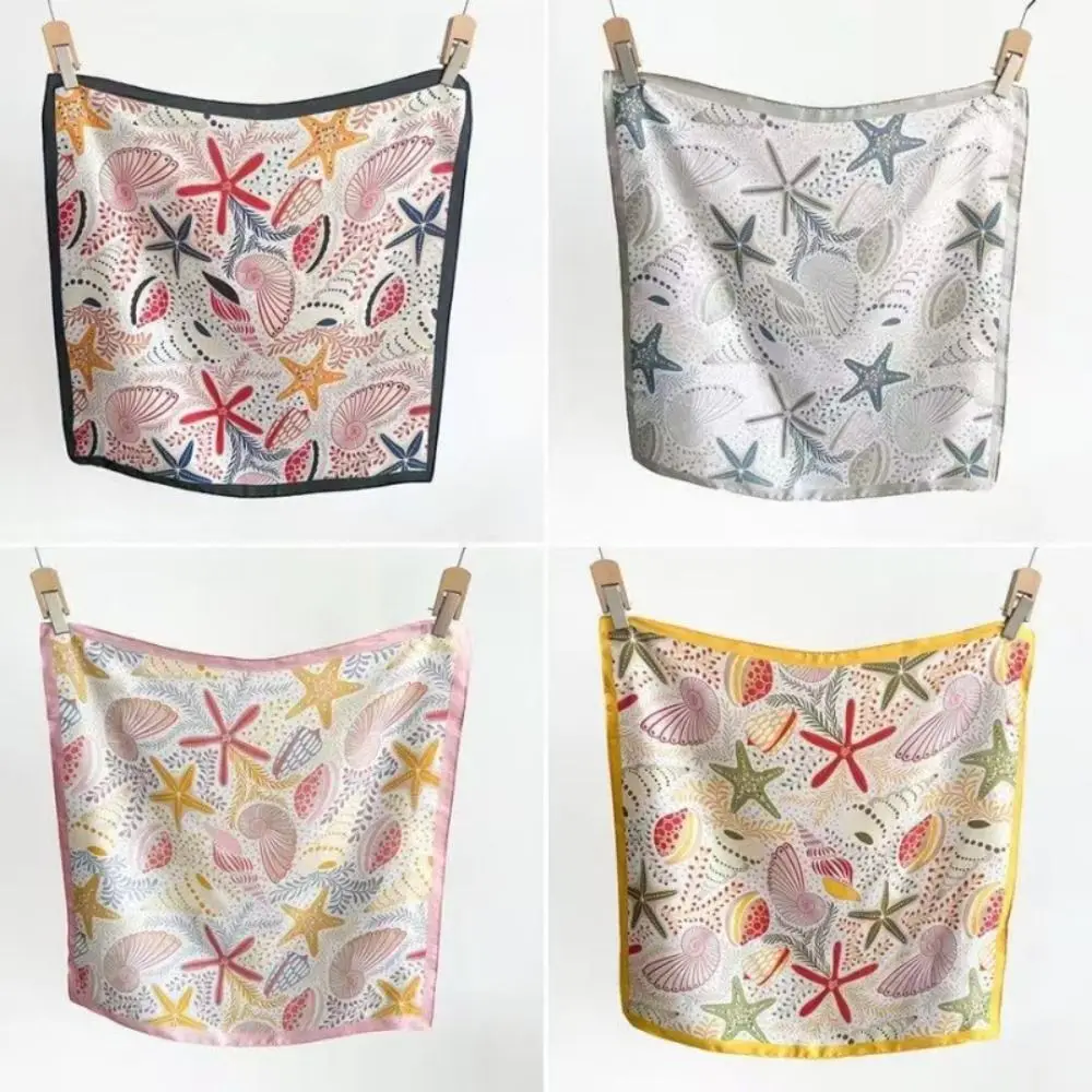 

Simple Printed Starfish Print Scarf Conch Sea Star Small Square Scarf Korean Hip Hop Punk Bandana Vacation