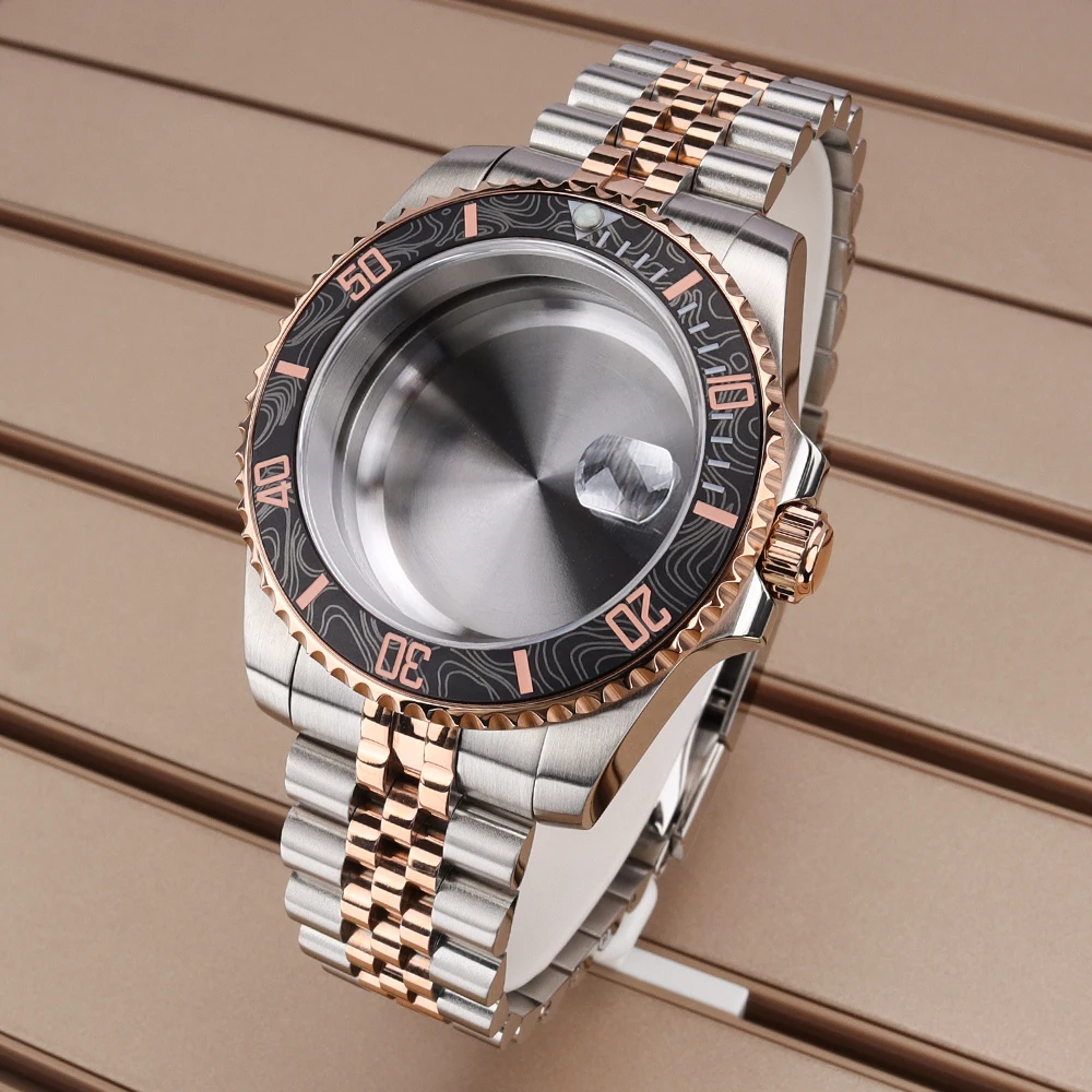 

New Silver Rose Gold 40MM Watch Case Fashion Sapphire Glass For Seiko NH35 NH36/34 ETA2824 Miyota 8215 Movement 316L Steel Strap