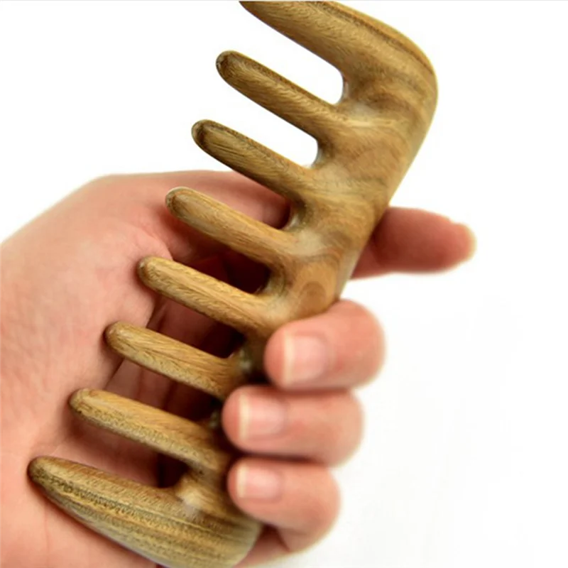 -A14E 1Pcs Green Wide Tooth Hair Comb - Natural Wood Comb For Curly Hair - No Static For Massage Comb Detangling