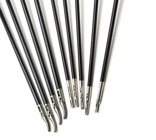 Instrumentos quirúrgicos abdominales, pinzas de gancho, tijera de disección recta, perforadora de anatomía médica