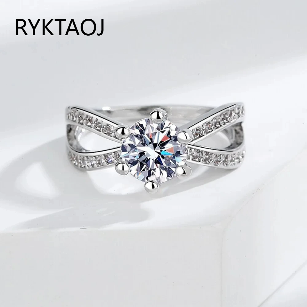 925 Sterling Silver Solitaire Engagement Ring, 1 Carat 5A CZ Zircon with Split Shank Pave Band, Elegant Jewelry Gift for Women