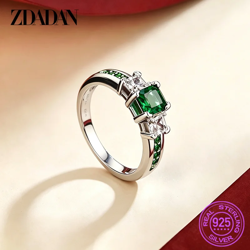 Zdadan 925 Silber quadratische rosa Zirkon ringe für Frauen Mädchen Modeschmuck – Detail 5