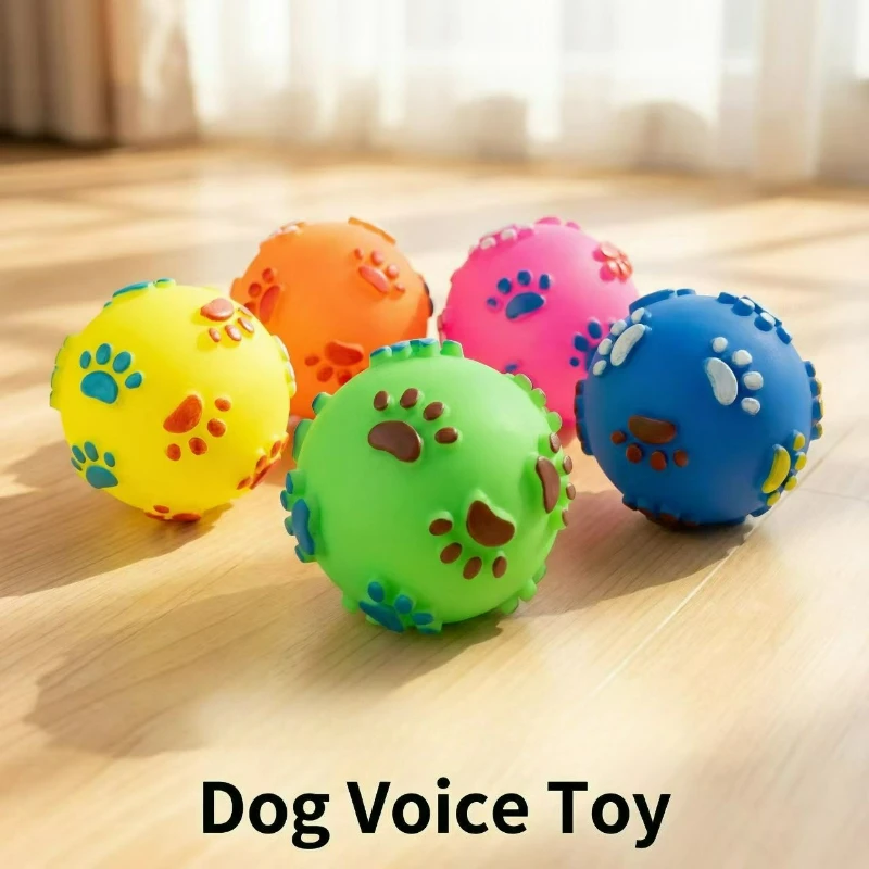 1 unidad de pelota de juguete para perros con sonido, de goma, con diseño de huella, color aleatorio, apta para todas las razas y tamaños, pelota de juguete de goma para cachorros y perros grandes, artículos para mascotas