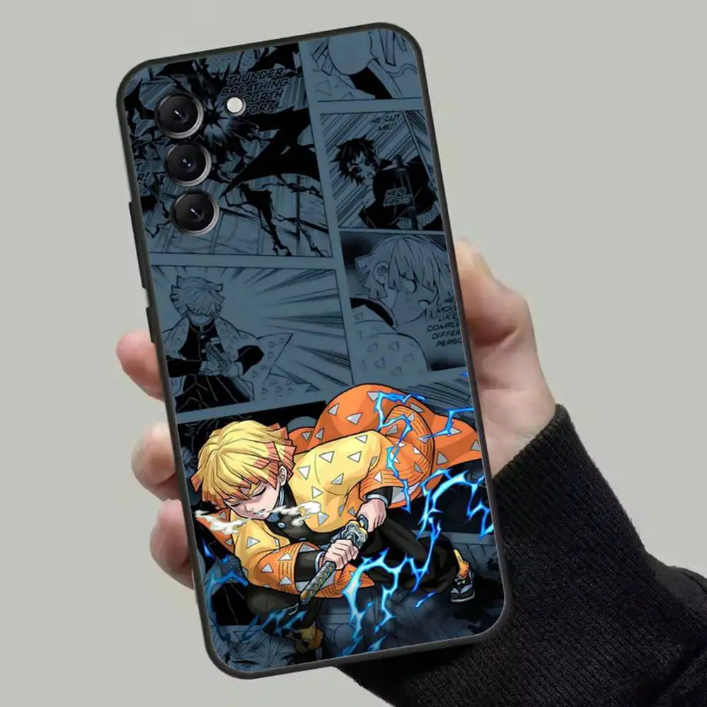 Agatsuma Zenitsu Anime coque de téléphone pour Samsung Galaxy A73, 72,51,53,52,71,22,5G, Note, J7,8,9 couverture noire souple