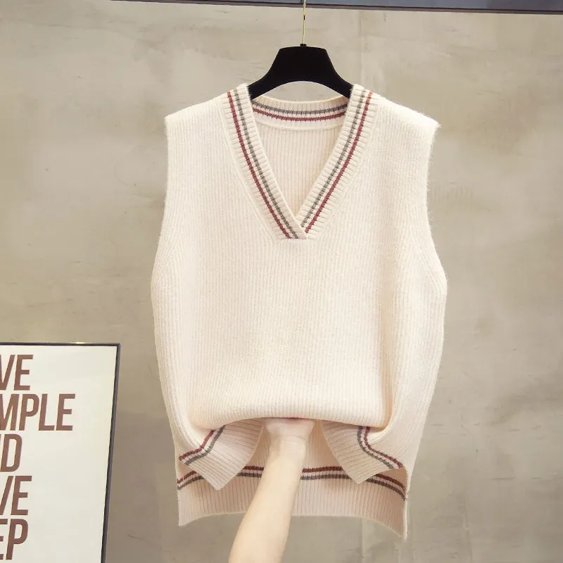 

Женский вязаный жилет из мягкой шерсти с v-образным вырезом, весенне-осенняя свободная верхняя одежда, свитер с подплечниками, удобный комбинезон для поездок на работу